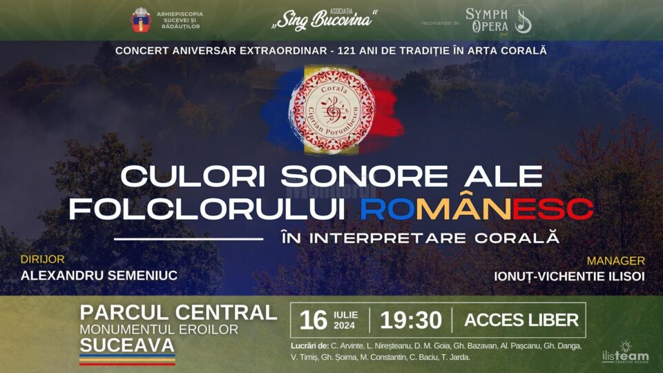 Culori sonore ale folclorului românesc, în interpretare corală, în Parcul Central Suceava Culori sonore ale folclorului românesc, în interpretare corală, în Parcul Central Suceava