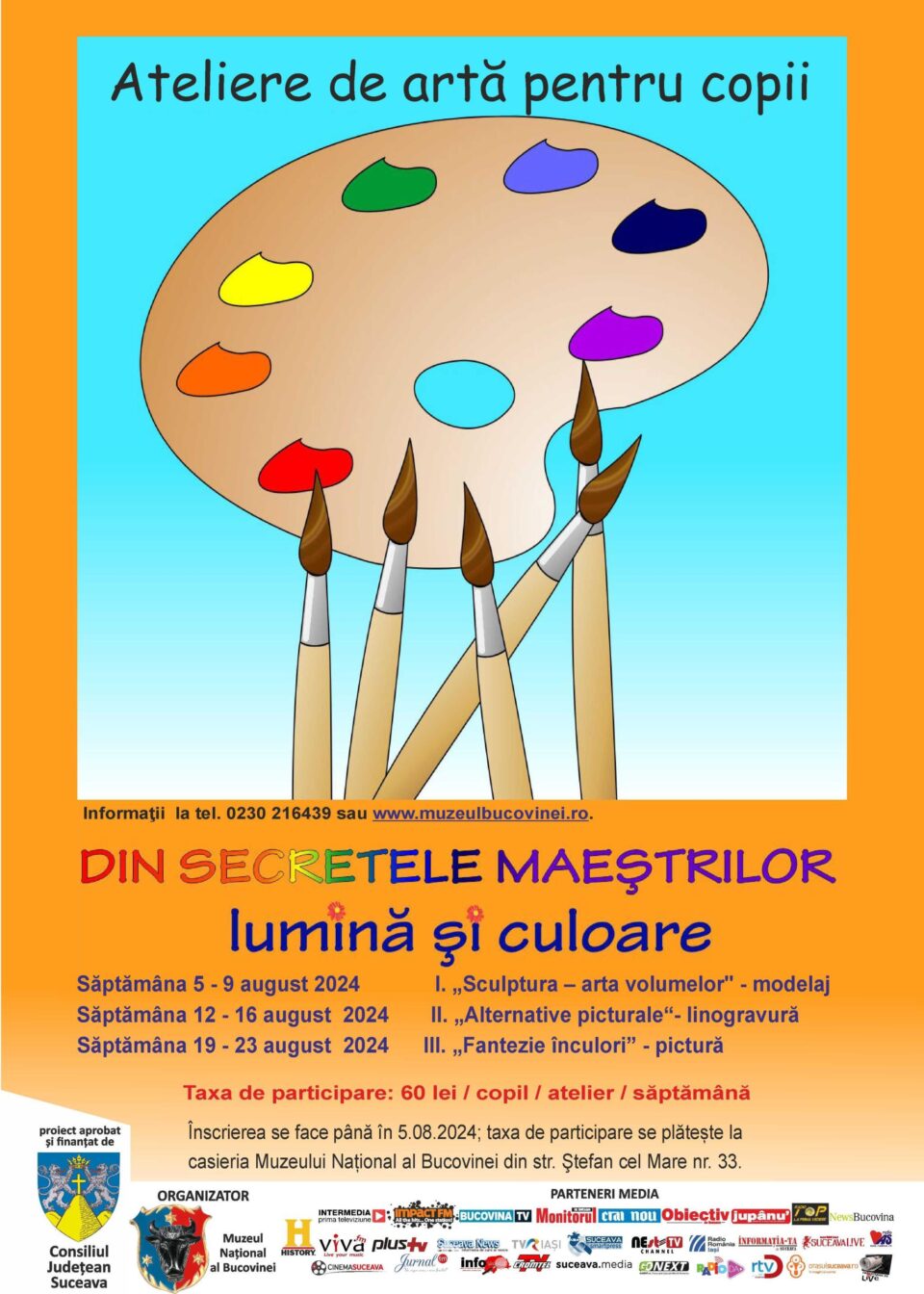 Copiii pot participa în luna august la Atelierele de artă „Din secretele maeștrilor – lumină și culoare”