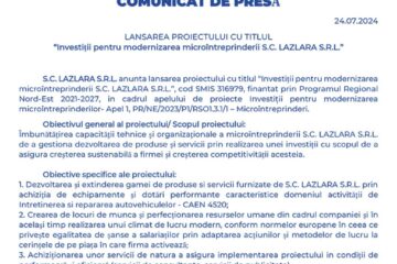 LANSAREA PROIECTULUI CU TITLUL “Investiții pentru modernizarea microîntreprinderii S.C. LAZLARA S.R.L.”