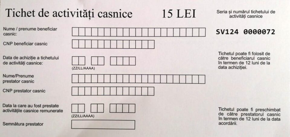 Tichet activități ocazionale - față