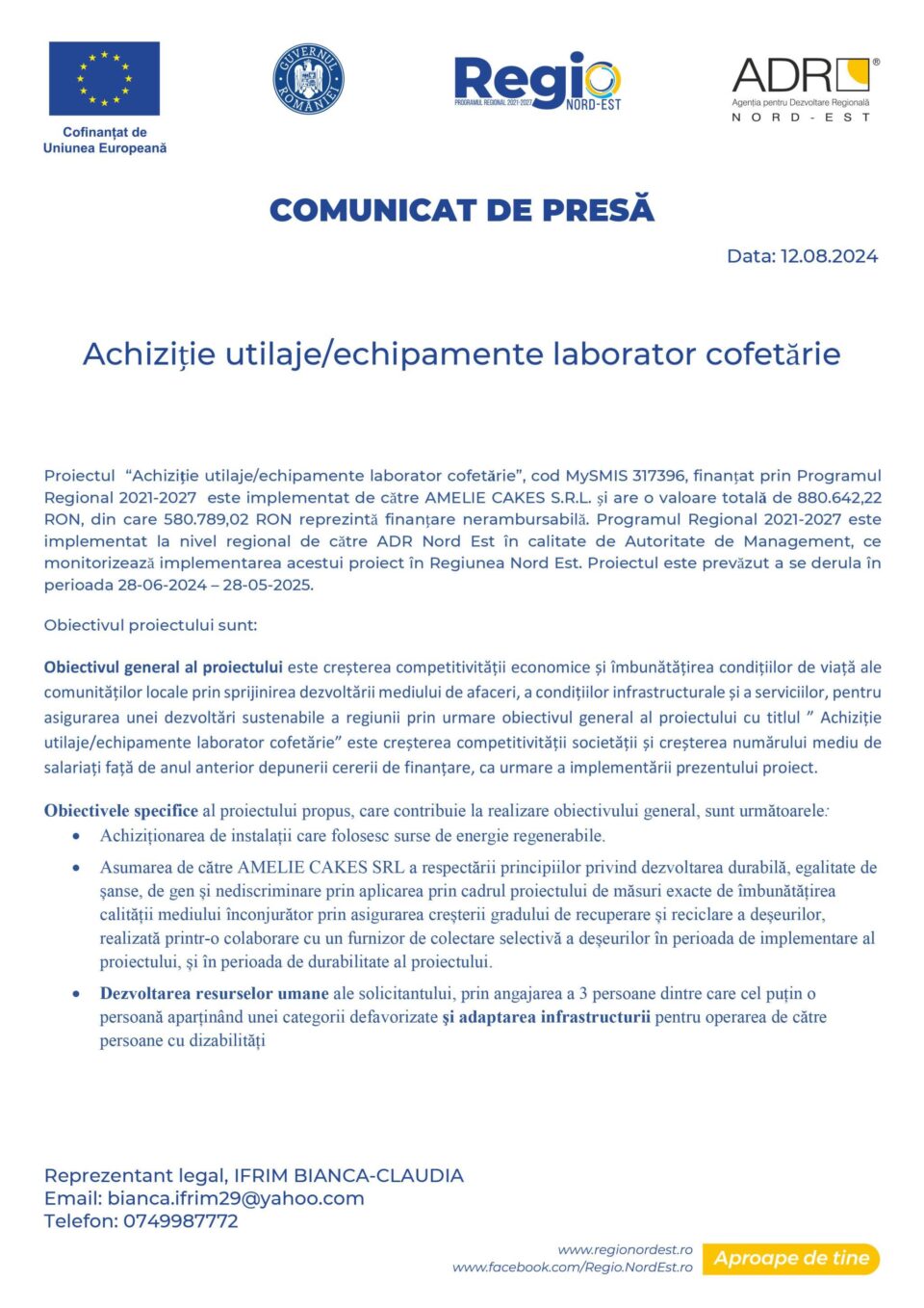 Achiziție utilaje/echipamente laborator cofetărie