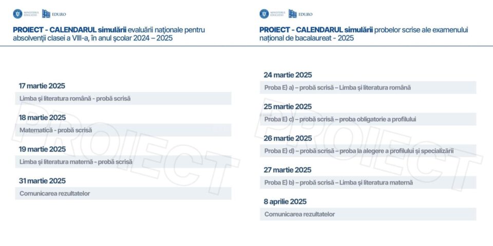 Simulările examenelor naționale, în luna martie