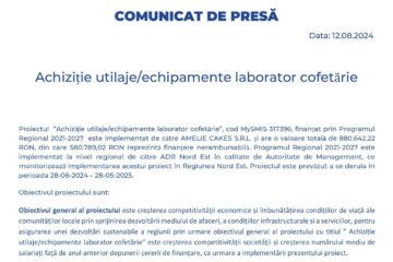 Achiziție utilaje/echipamente laborator cofetărie