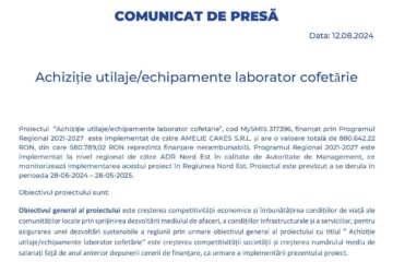 Achiziție utilaje/echipamente laborator cofetărie