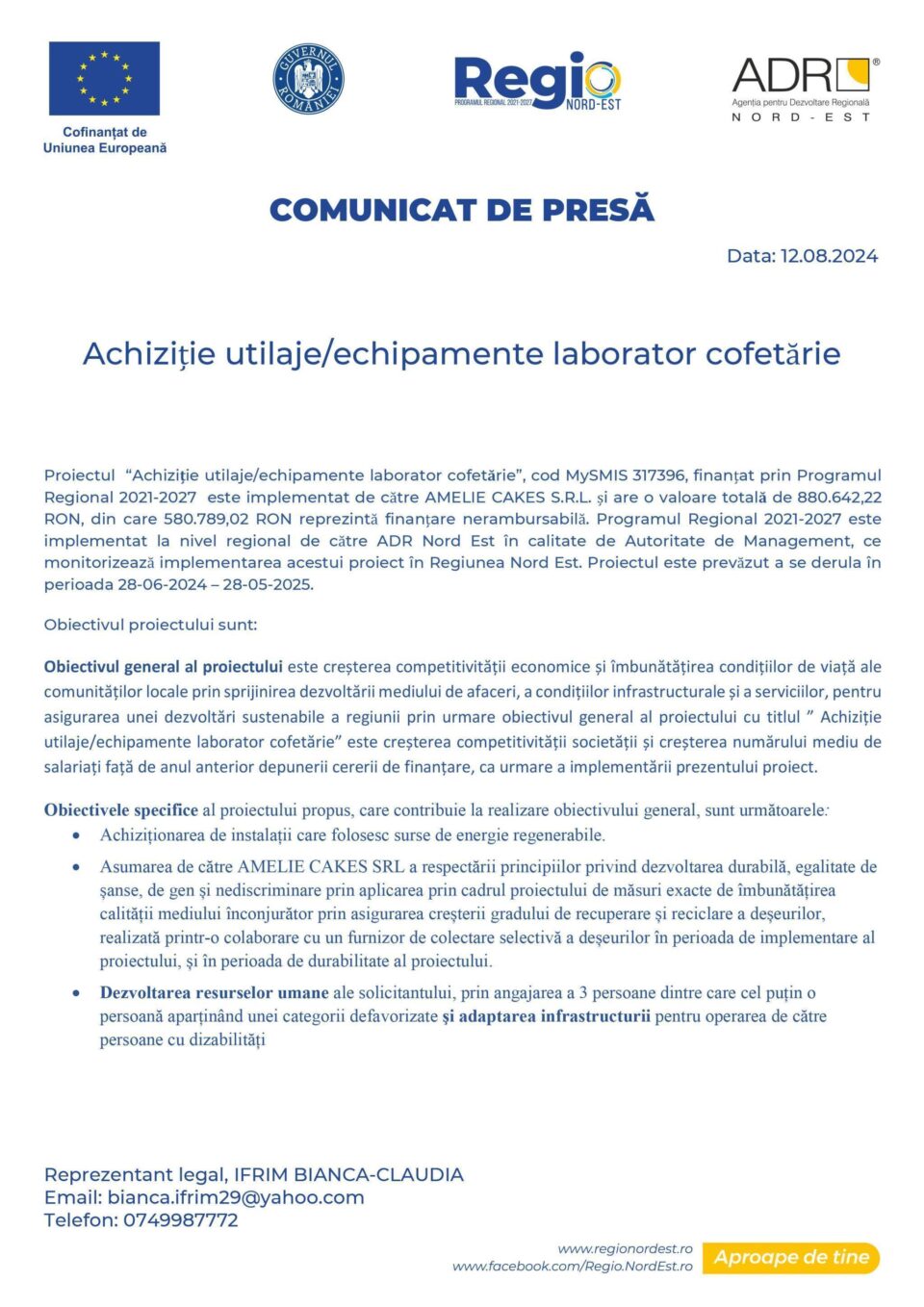 Achiziție utilaje/echipamente laborator cofetărie