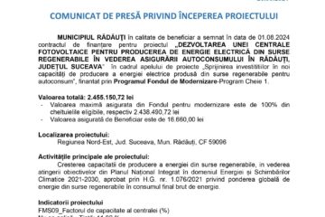 COMUNICAT DE PRESĂ PRIVIND ÎNCEPEREA PROIECTULUI
