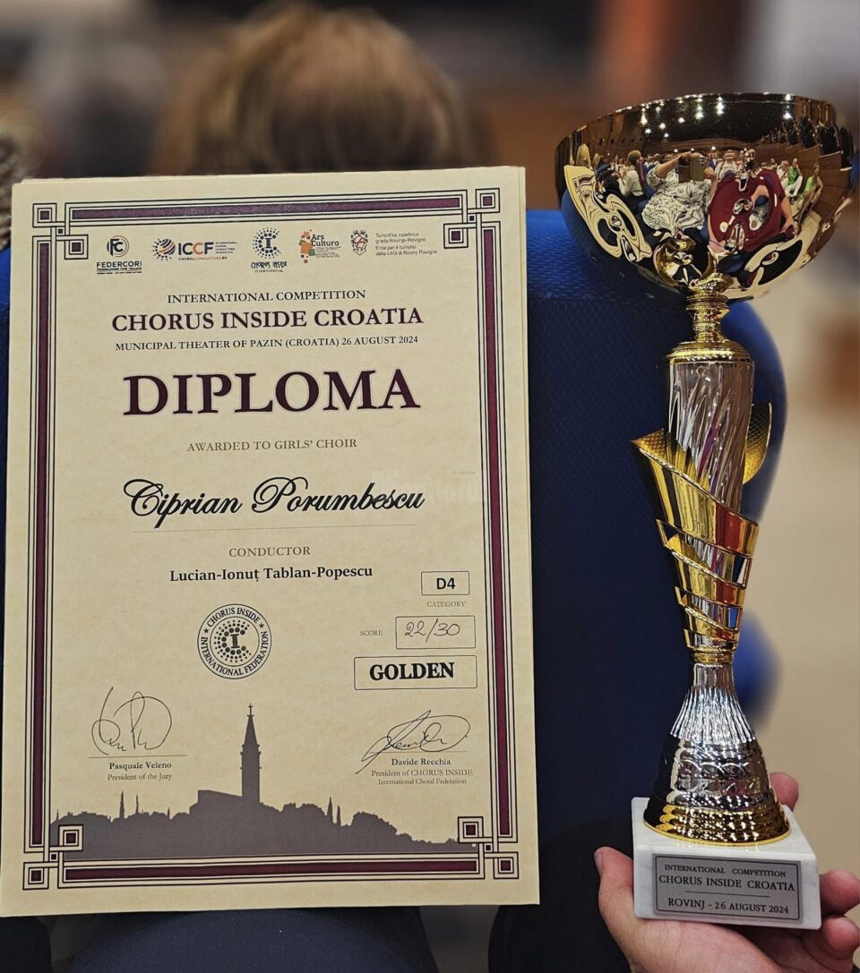 Diplome și medalii de aur pentru Corala de fete a Colegiului Național „Ștefan cel Mare” Suceava, la un concurs desfășurat în Croația