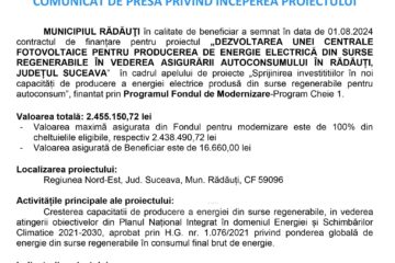COMUNICAT DE PRESĂ PRIVIND ÎNCEPEREA PROIECTULUI