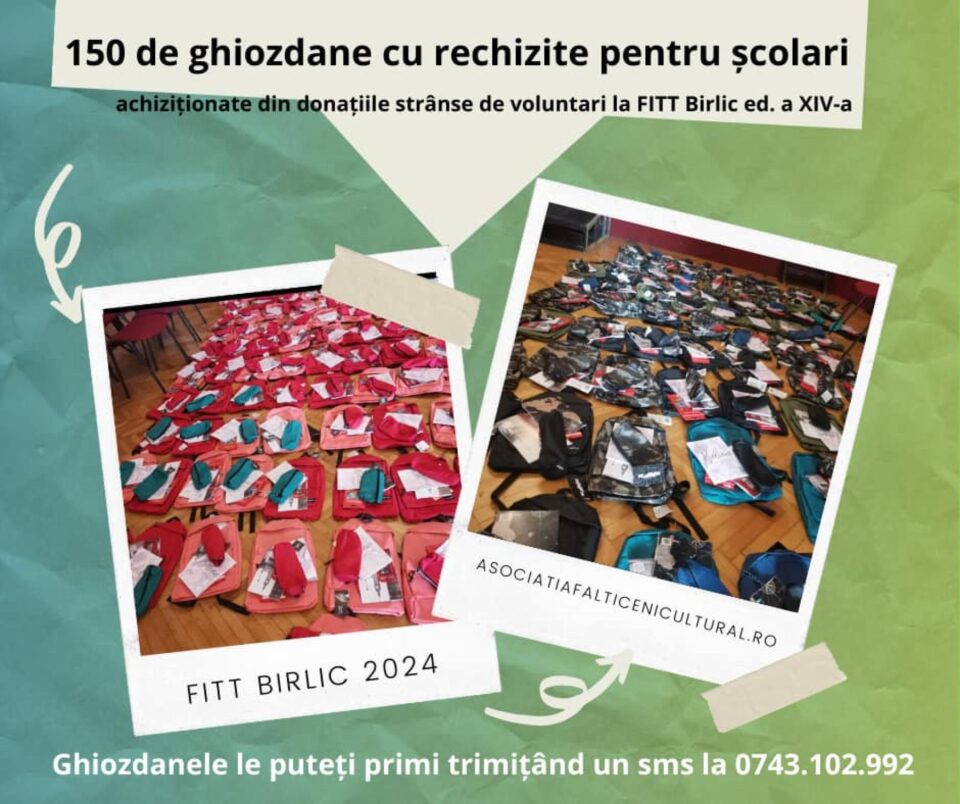 150 de ghiozdane cu rechizite, oferite de Asociația Fălticeni Cultural