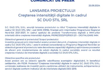 LANSAREA PROIECTULUI Creșterea intensității digitale în cadrul SC DUO STIL SRL