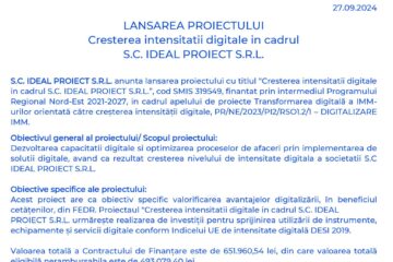 LANSAREA PROIECTULUI Cresterea intensitatii digitale in cadrul S.C. IDEAL PROIECT S.R.L.