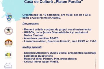 Gala Premiilor Asociației Scriitorilor și Artiștilor din Țara Dornelor, joi, la Casa de Cultură „Platon Pardău”