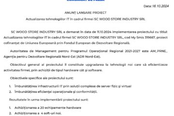 ANUNȚ LANSARE PROIECT Actualizarea tehnologiilor IT în cadrul firmei SC WOOD STORE INDUSTRY SRL