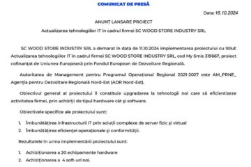 ANUNȚ LANSARE PROIECT Actualizarea tehnologiilor IT în cadrul firmei SC WOOD STORE INDUSTRY SRL