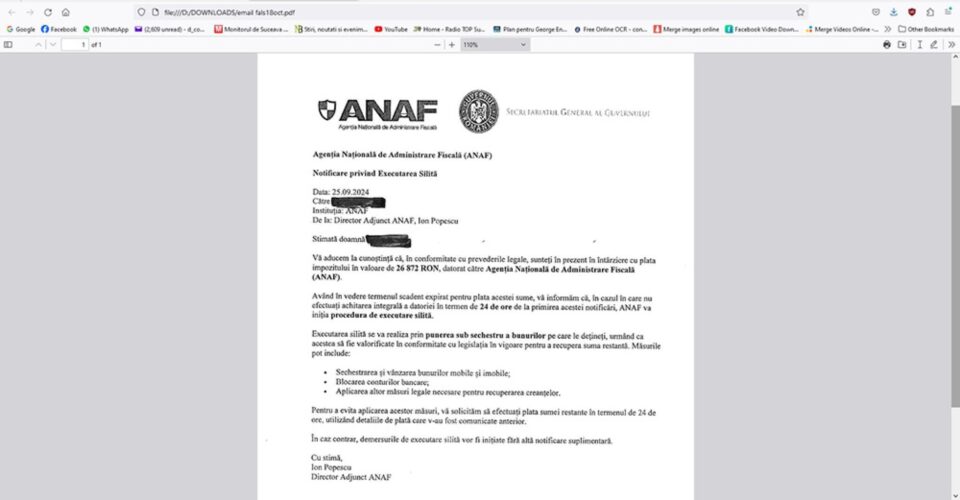 Finanțele sucevene atrag atenția asupra unor emailuri false primite în numele ANAF