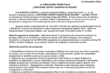 LA FINALIZAREA PROIECTULUI „CONSTRUIRE CENTRU COMUNITAR DE RESURSE”