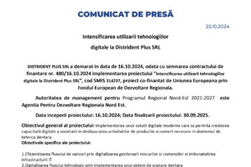 Intensificarea utilizarii tehnologiilor digitale la Distrident Plus SRL