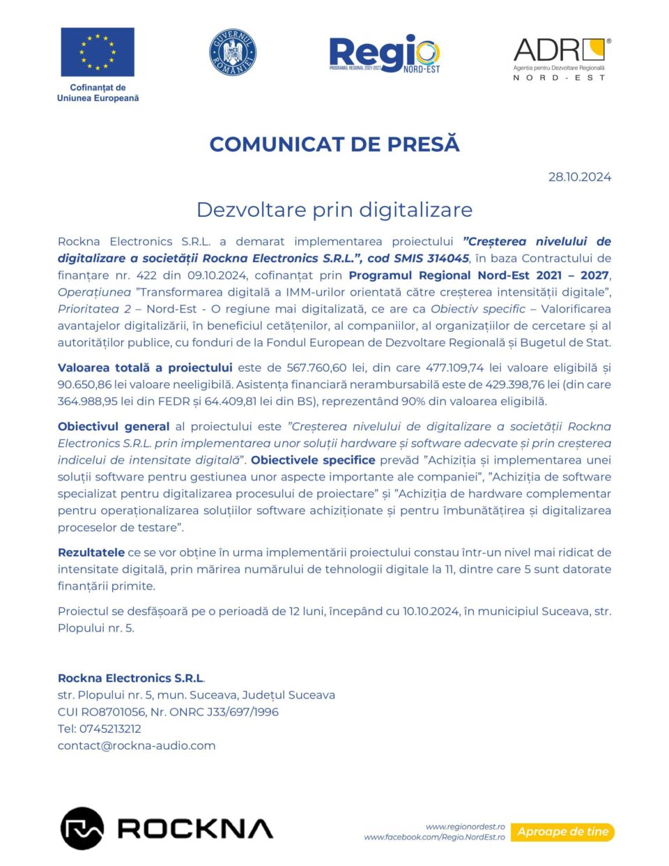 Dezvoltare prin digitalizare - Creșterea nivelului de digitalizare a societății Rockna Electronics S.R.L Dezvoltare prin digitalizare - Creșterea nivelului de digitalizare a societății Rockna Electronics S.R.L