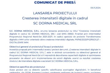 LANSAREA PROIECTULUI Cresterea intensitatii digitale in cadrul SC DORNA MEDICAL SRL