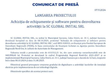 LANSAREA PROIECTULUI Achiziția de echipamente și software pentru dezvoltarea activității la SC GLOBAL INSTAL SRL