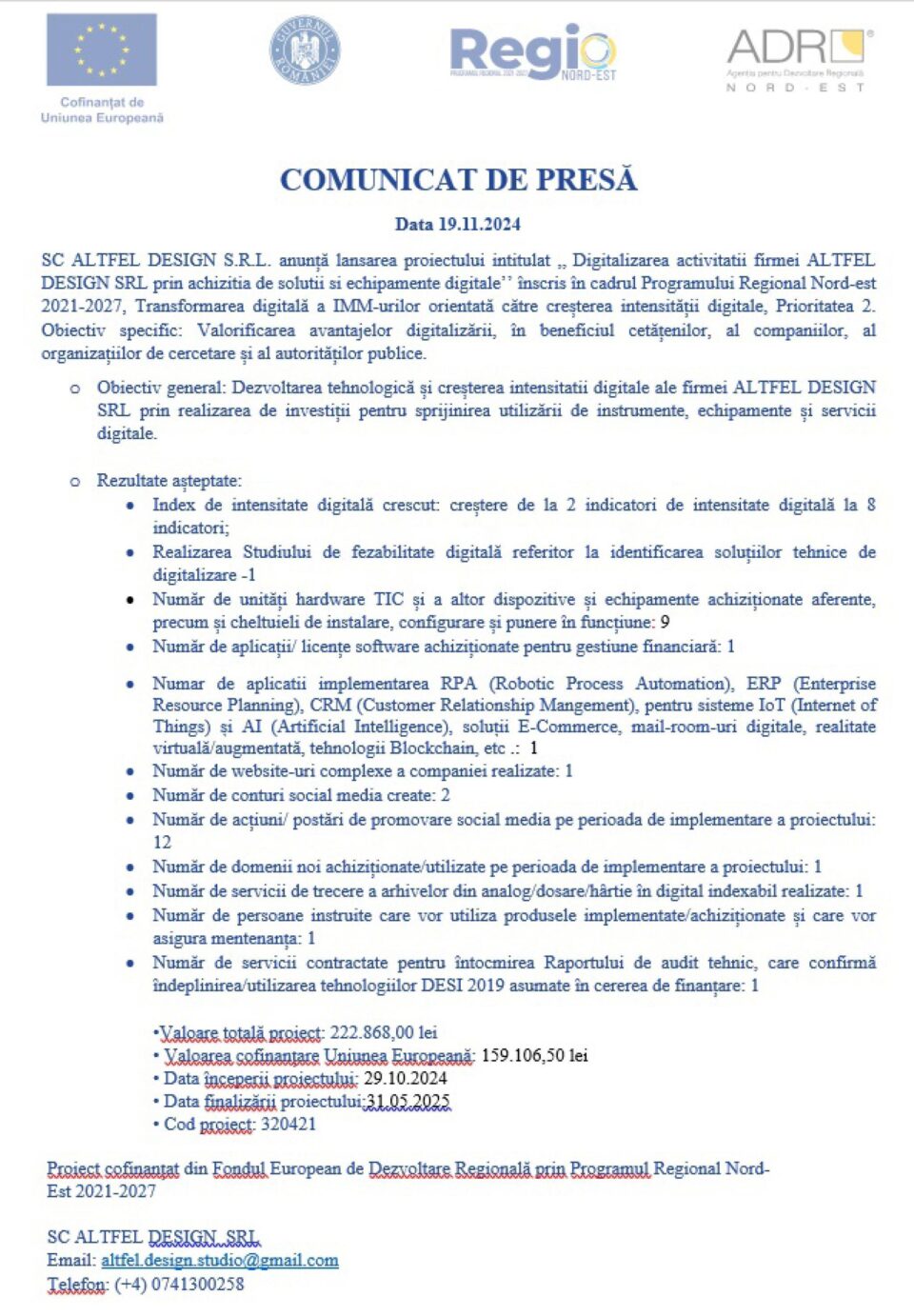 Digitalizarea activitatii firmei ALTFEL DESIGN SRL prin achizitia de solutii si echipamente digitale Digitalizarea activitatii firmei ALTFEL DESIGN SRL prin achizitia de solutii si echipamente digitale