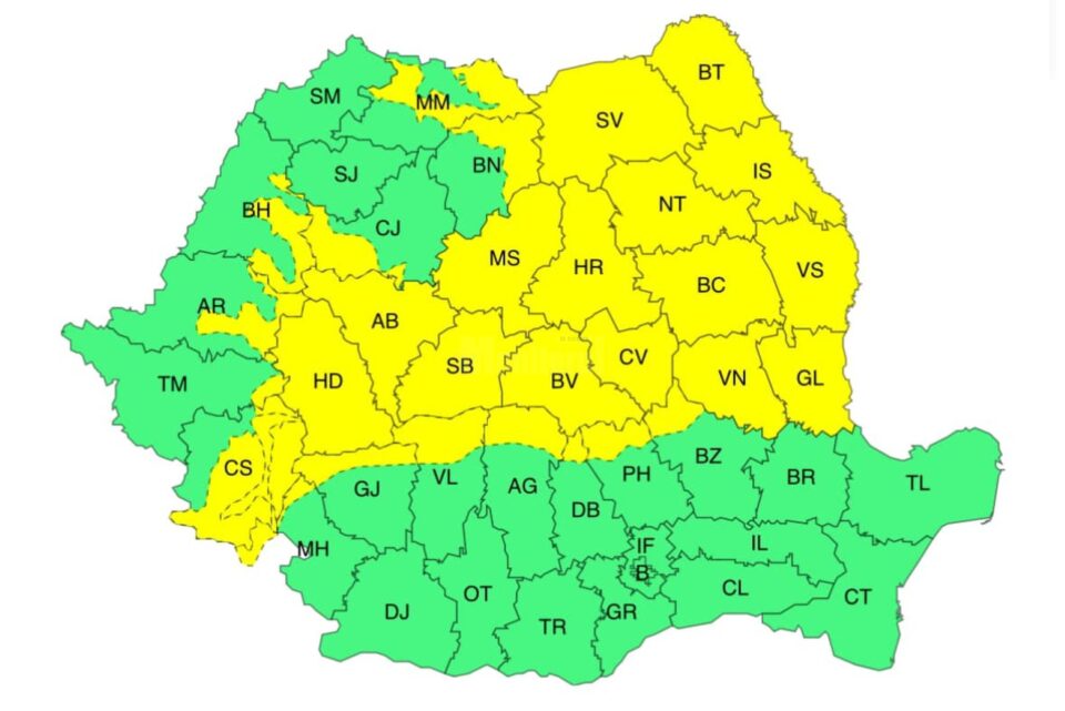 ANM a transmis mai multe avertizări de tip Cod Galben de vreme rea pentru județul Suceava