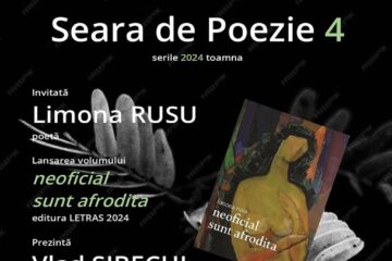 Volumul „neoficial sunt afrodita”, semnat de poeta Limona Rusu, va fi lansat la Seara de poezie de sâmbătă