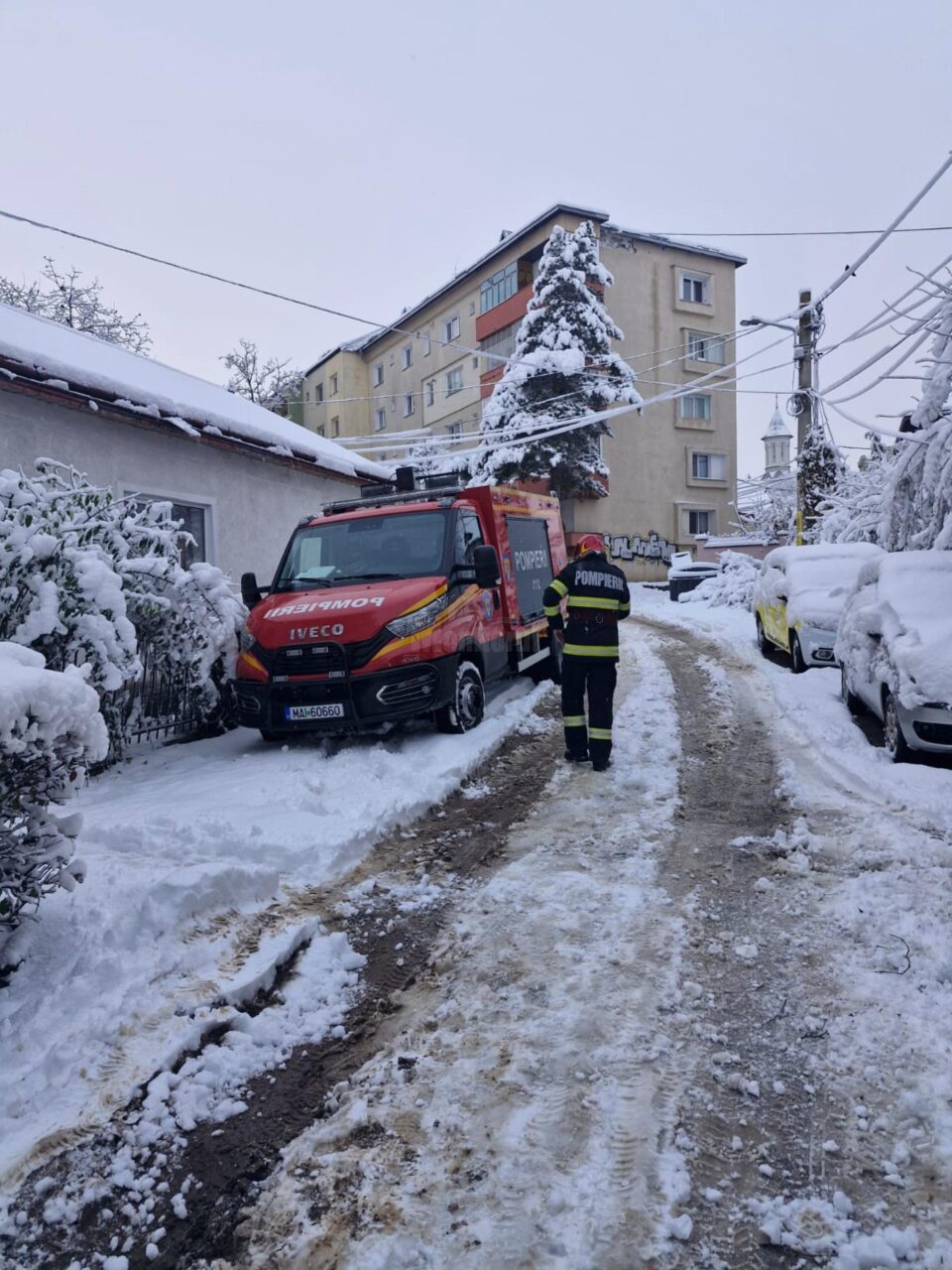 Zăpada apoasă și grea căzută noaptea trecută a rupt crengi și copaci și a dus la avarierea unor mașini