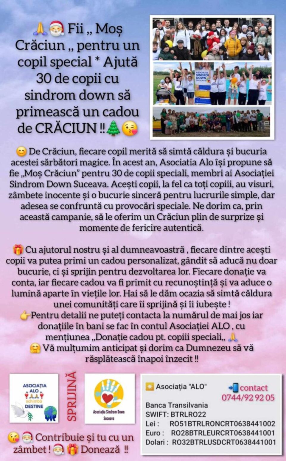 Campanie umanitară pentru sprijinirea a 30 de „copii speciali” din comunitatea Asociației Sindrom Down Suceava Campanie umanitară pentru sprijinirea a 30 de „copii speciali” din comunitatea Asociației Sindrom Down Suceava