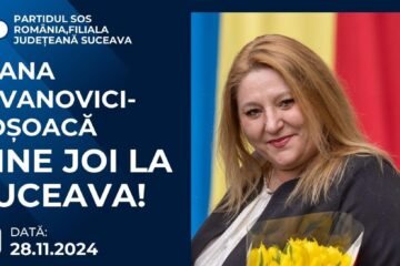 Președinta S.O.S. România, Diana Șoșoacă, va fi prezentă joi în județul Suceava