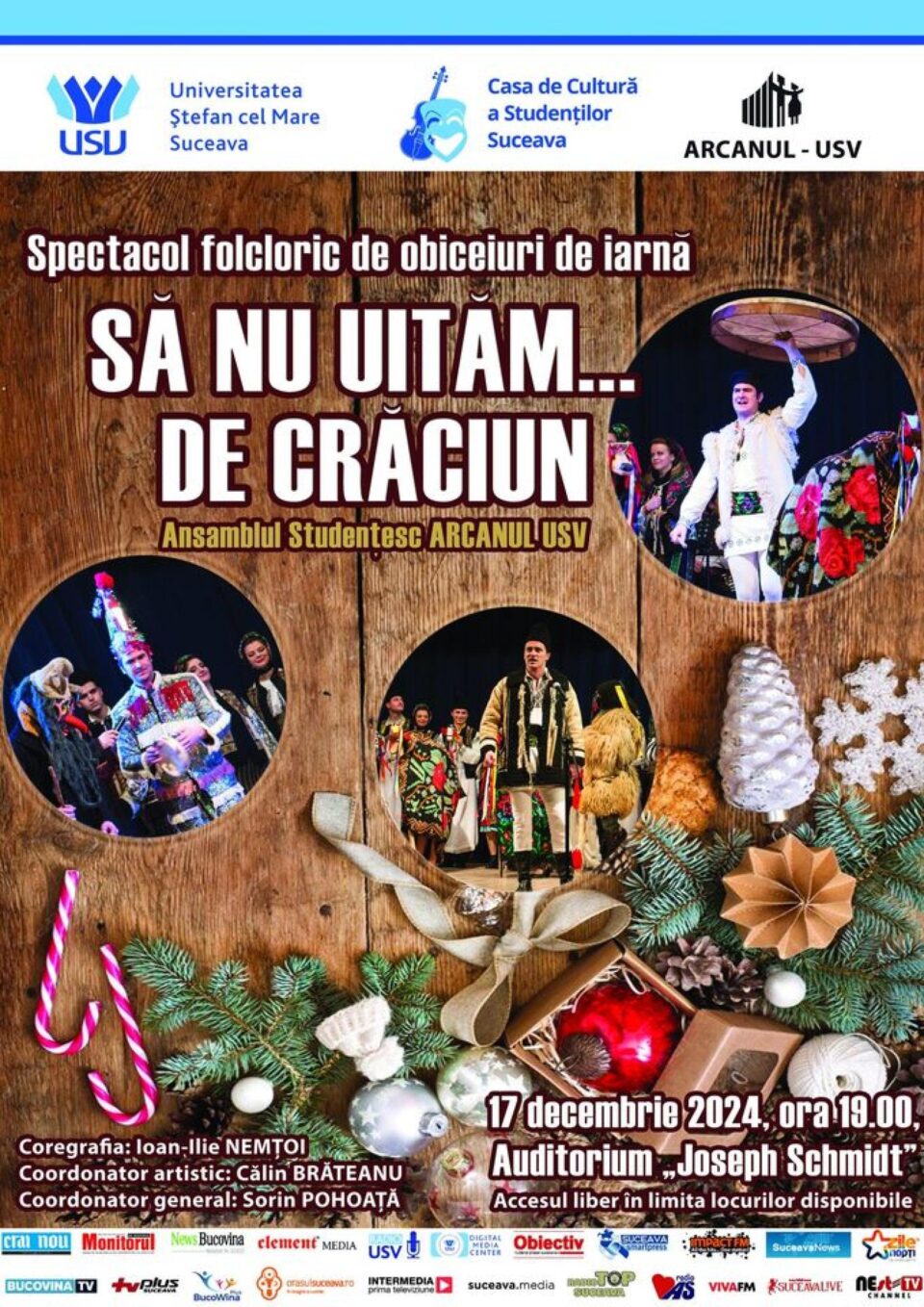 Spectacol cu obiceiuri de iarnă „Să nu uităm... de Crăciun”, gratuit, pe scena USV Spectacol cu obiceiuri de iarnă „Să nu uităm... de Crăciun”, gratuit, pe scena USV