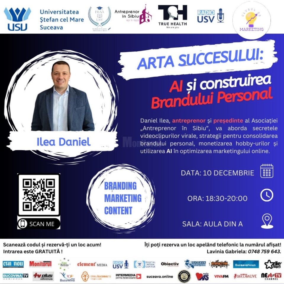 „Arta succesului: AI și construirea brandului personal”, eveniment despre marketing, la Universitate „Arta succesului: AI și construirea brandului personal”, eveniment despre marketing, la Universitate