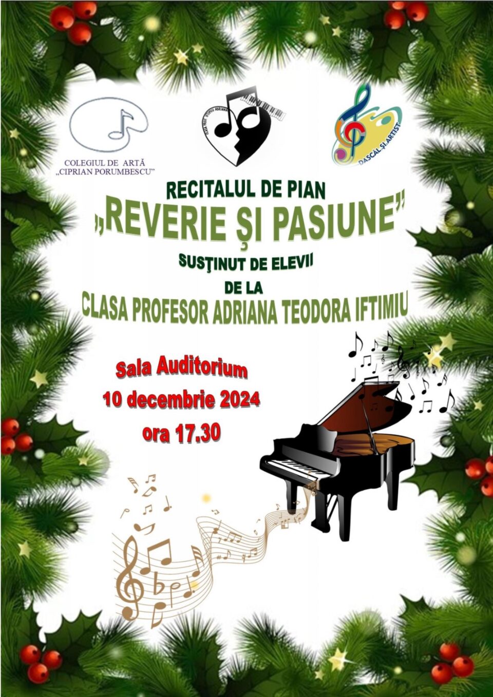 Recitalul de pian ,,Reverie și Pasiune”, marți, la Colegiul de Artă Suceava