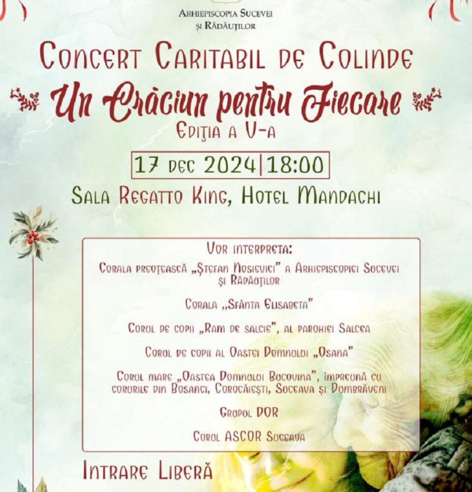 Concert caritabil de colinde, în cadrul proiectului ,,Un Crăciun pentru fiecare”, ediția a V-a, la Hotel Mandachi Concert caritabil de colinde, în cadrul proiectului ,,Un Crăciun pentru fiecare”, ediția a V-a, la Hotel Mandachi