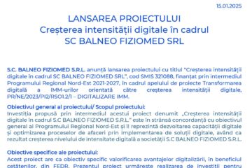 LANSAREA PROIECTULUI Creșterea intensității digitale în cadrul SC BALNEO FIZIOMED SRL