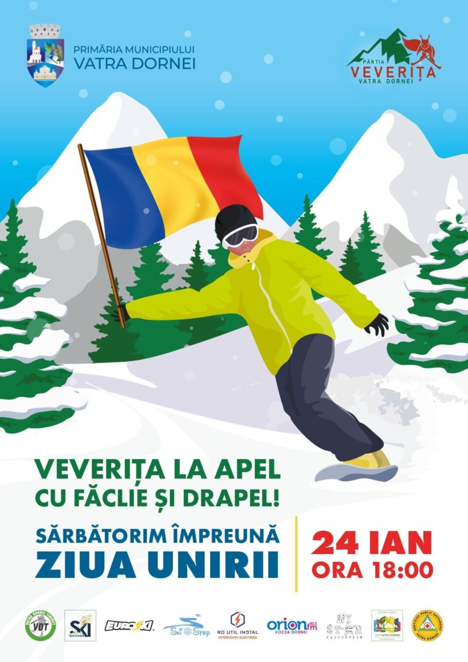Un eveniment spectaculos pe Pârtia Veverița din Vatra Dornei, de Ziua Unirii