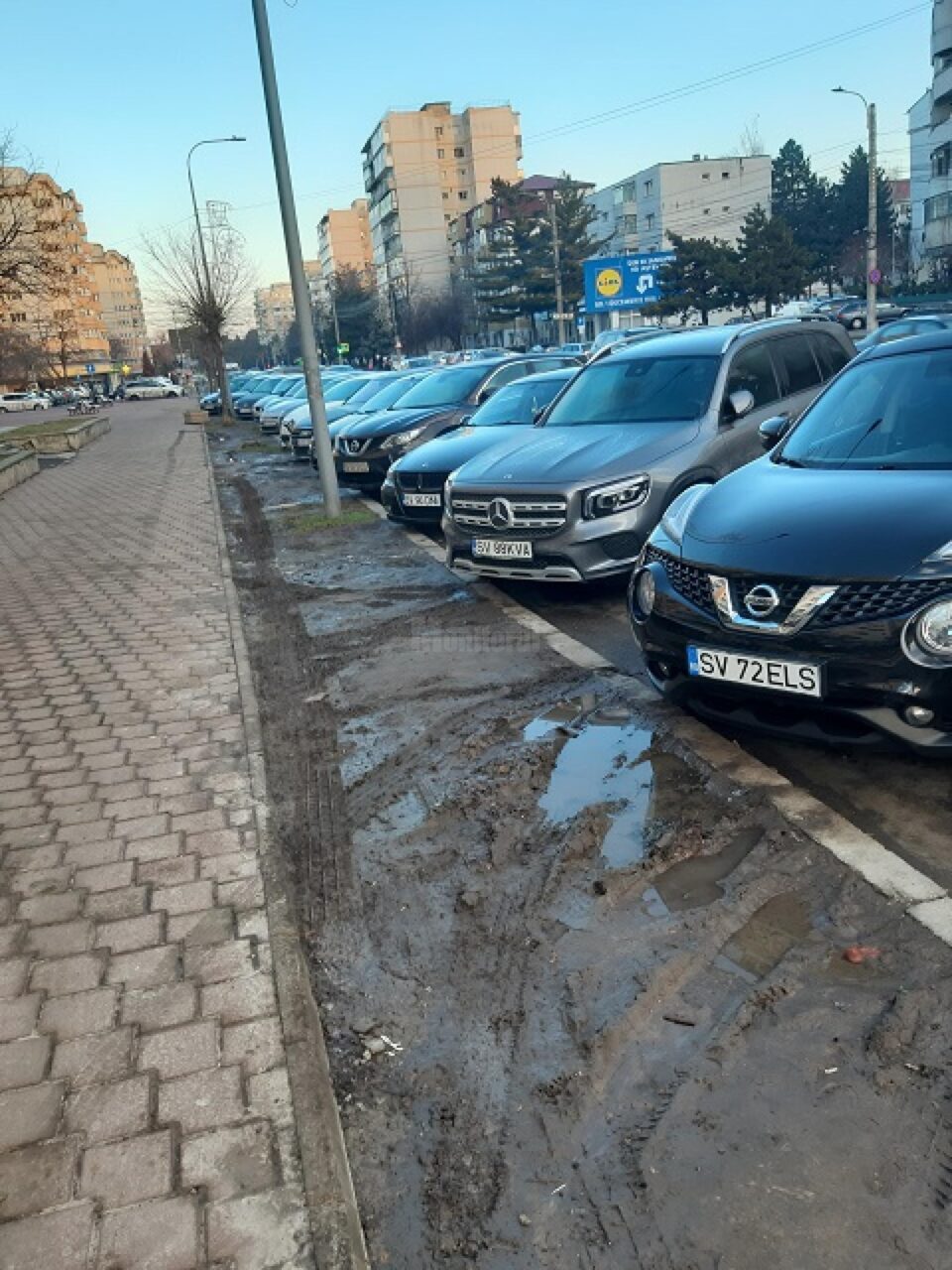 Mașinile parcate pe spațiile verzi, una dintre sursele de noroi pe străzile Sucevei