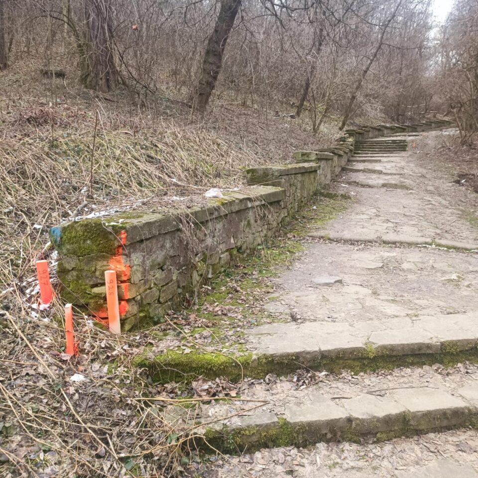 În Parcul Șipote au apărut țăruși portocalii în număr mare, dar și diferite săgeți și numere În Parcul Șipote au apărut țăruși portocalii în număr mare, dar și diferite săgeți și numere