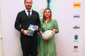 Gabriela Popescu și președintele Federației Romane de Rugby, Alin Petrache