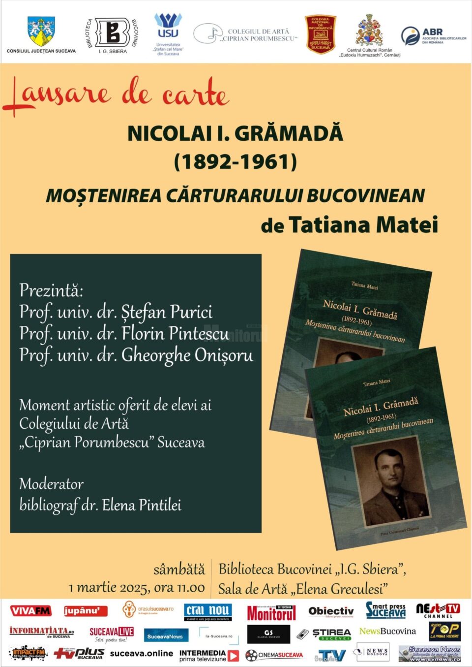 Lansare de carte: „Nicolai I. Grămadă (1892-1961). Moștenirea cărturarului bucovinean”, de prof. dr. Tatiana Matei Lansare de carte: „Nicolai I. Grămadă (1892-1961). Moștenirea cărturarului bucovinean”, de prof. dr. Tatiana Matei