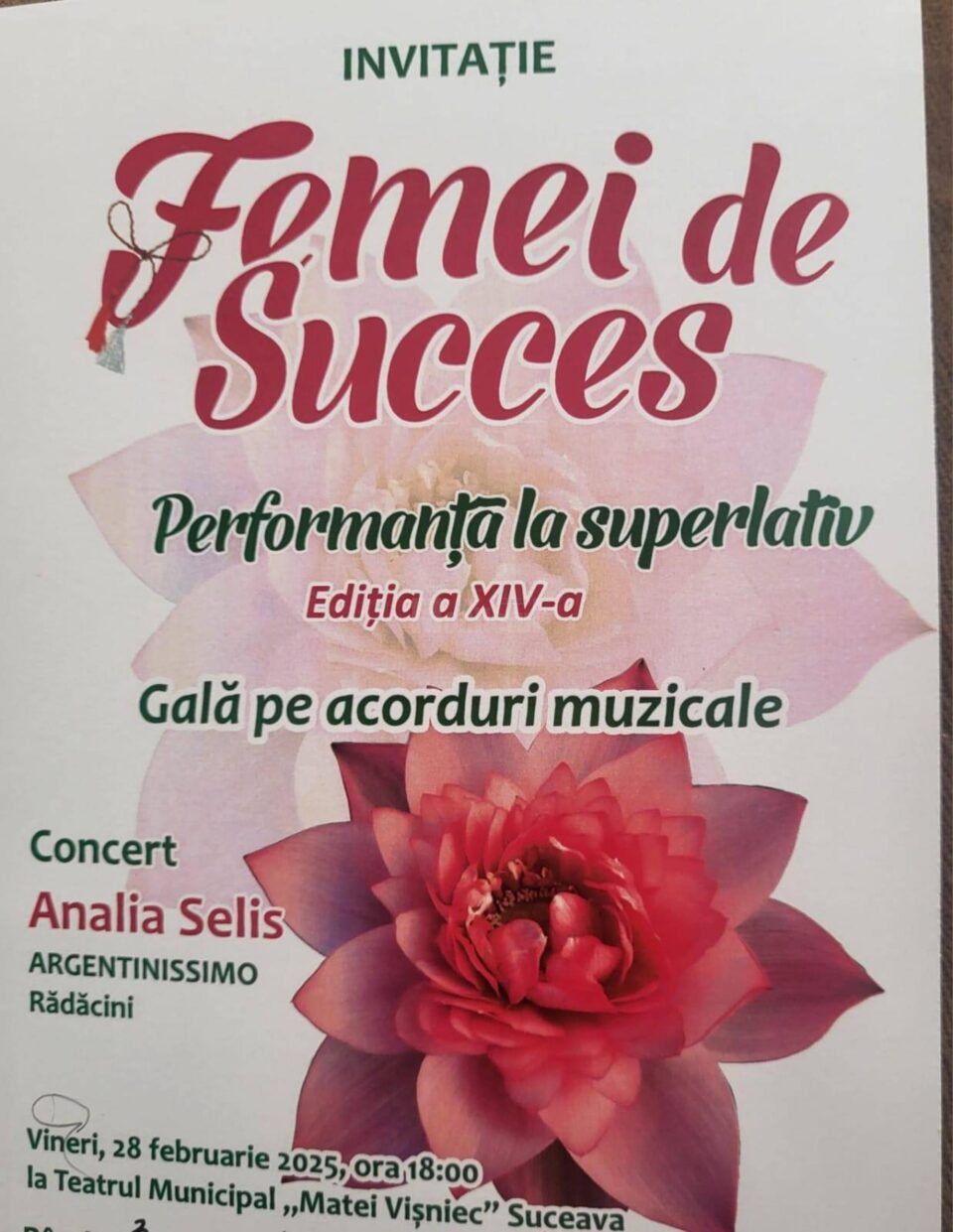 Analia Selis va concerta vineri, la Suceava, în cadrul evenimentului Femei de succes, ediția a XIV-a