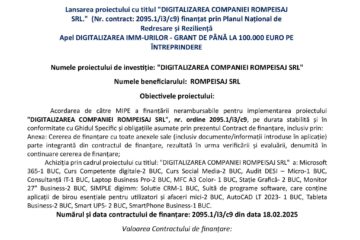 Lansarea proiectului cu titlul "DIGITALIZAREA COMPANIEI ROMPEISAJ SRL." (Nr. contract: 2095.1/i3/c9) finanțat prin Planul Național de Redresare și Reziliență