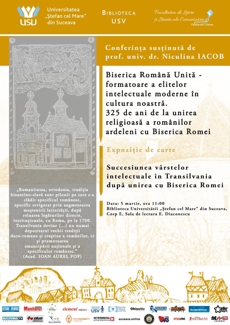 Conferință privind rolul Bisericii Române Unite în formarea elitelor intelectuale, la USV Conferință privind rolul Bisericii Române Unite în formarea elitelor intelectuale, la USV