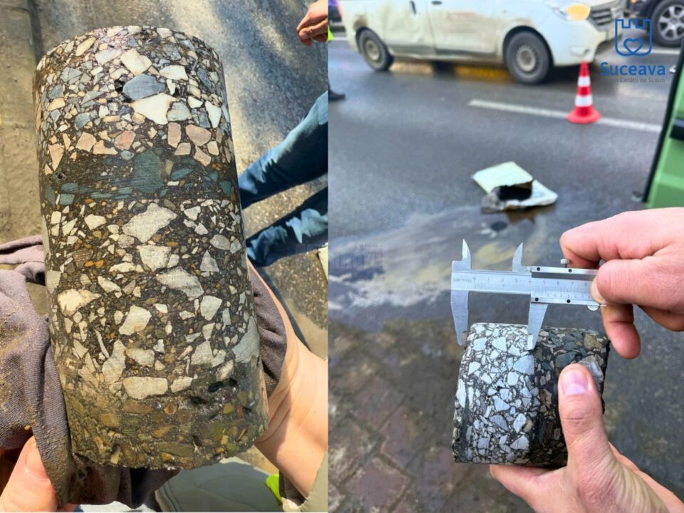 Șase carote de asfalt au fost prelevate din mai multe zone ale municipiului, inclusiv din sectorul unde s-au efectuat frezări