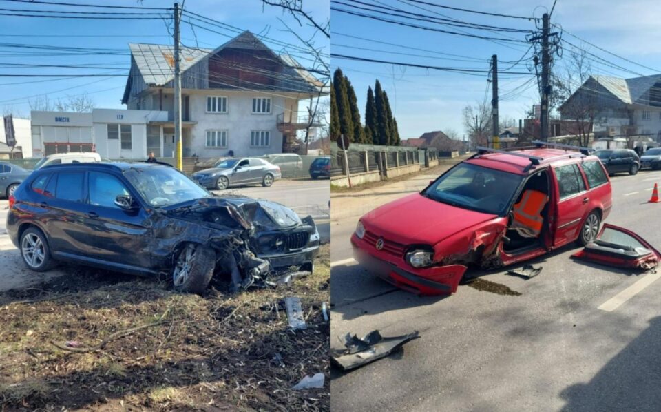 O șoferiță care a depășit o coloană de mașini a provocat un accident cu doi răniți