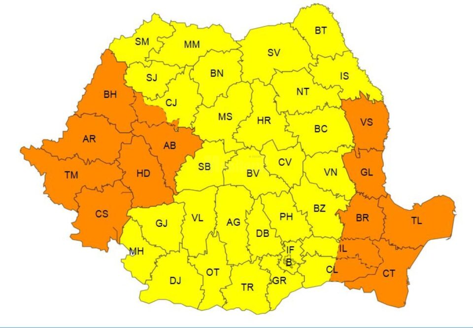 Cod galben de vreme rea, cu vânt puternic și chiar vijelii, în întreaga țară