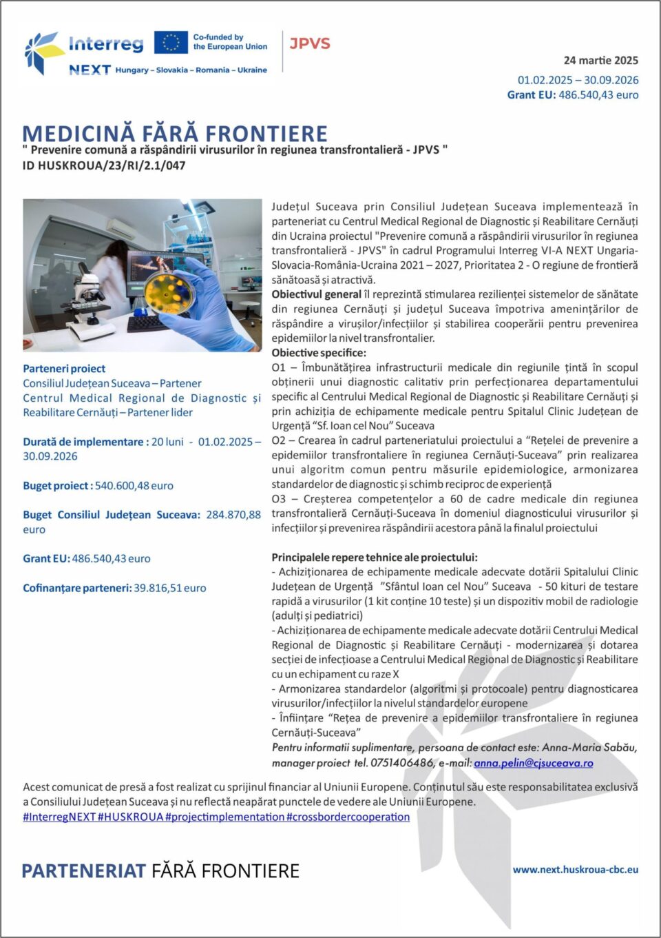 " Prevenire comună a răspândirii virusurilor în regiunea transfrontalieră - JPVS "
