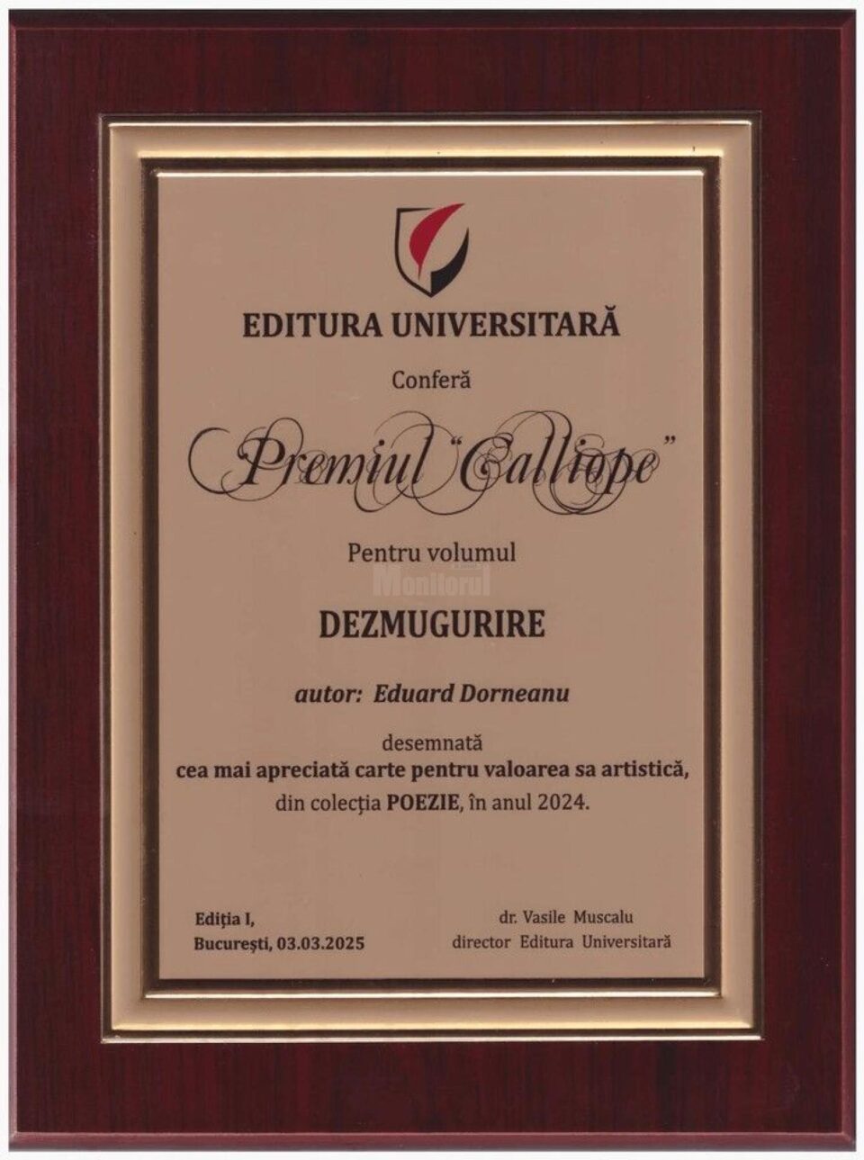 Eduard Dorneanu triumfă cu „Dezmugurire” – Best-sellerul anului 2024, laureat al Premiului Calliope