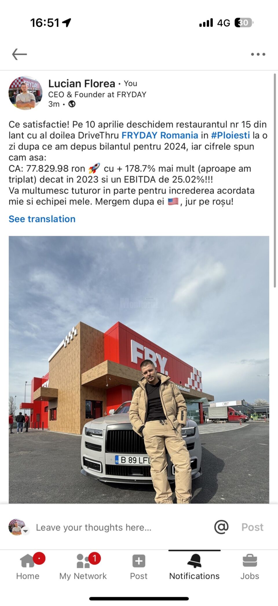 Lucian Florea raportează cifrele pe 2024 în social media: Fryday revine la Suceava în iunie, cu un nou Drive-Thru în curtea Iulius Mall
