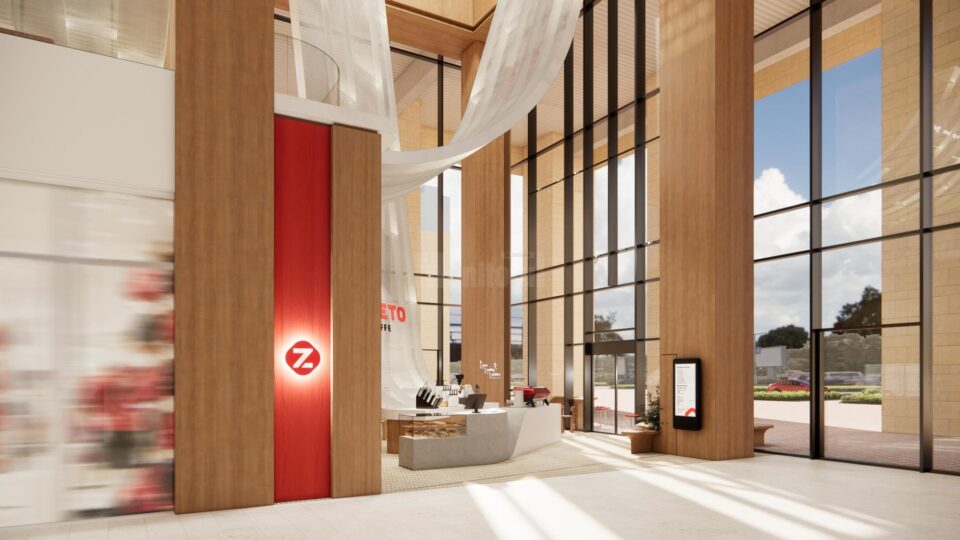 Conceptul arhitectural al viitoarei cafenele din Iulius Mall Suceava exploatează la maximum spațiul vitrat și lumina naturală, fiind dezvoltat în Hong Kong de o casă de arhitectură